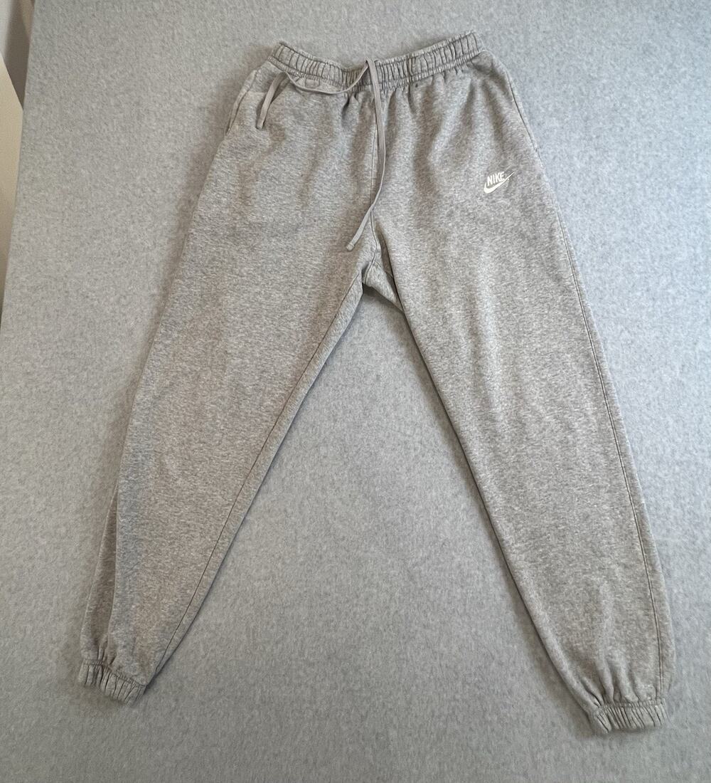 Nike Mens L Tall Gray Fleece Jogger Pants Tapered Drawstring Pockets